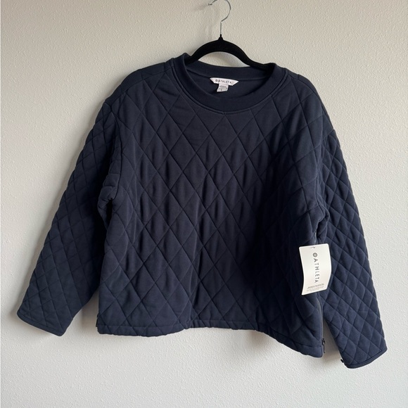 Athleta Tops - Athleta Navy Blue Retroplush Quilted Crewneck Sweatshirt